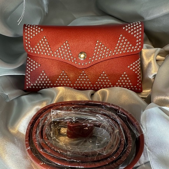 Burgundy Rhinestone Studded Belt Bag Fanny Pack - Picture 2 of 10